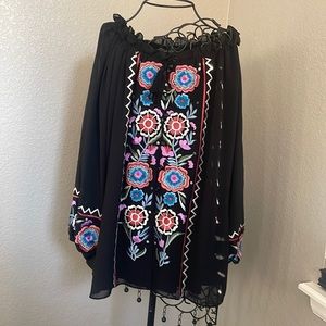 Black gorgeous embroidered floral design Top